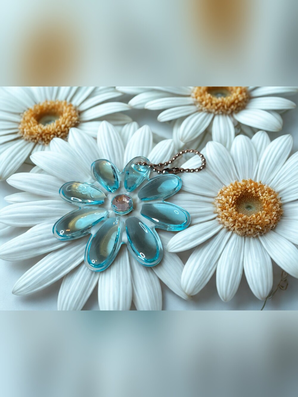 Coach Poppy Blue Daisy Bag Charm And Blue Leather Hangtag 2fer - Picture 2 of 3